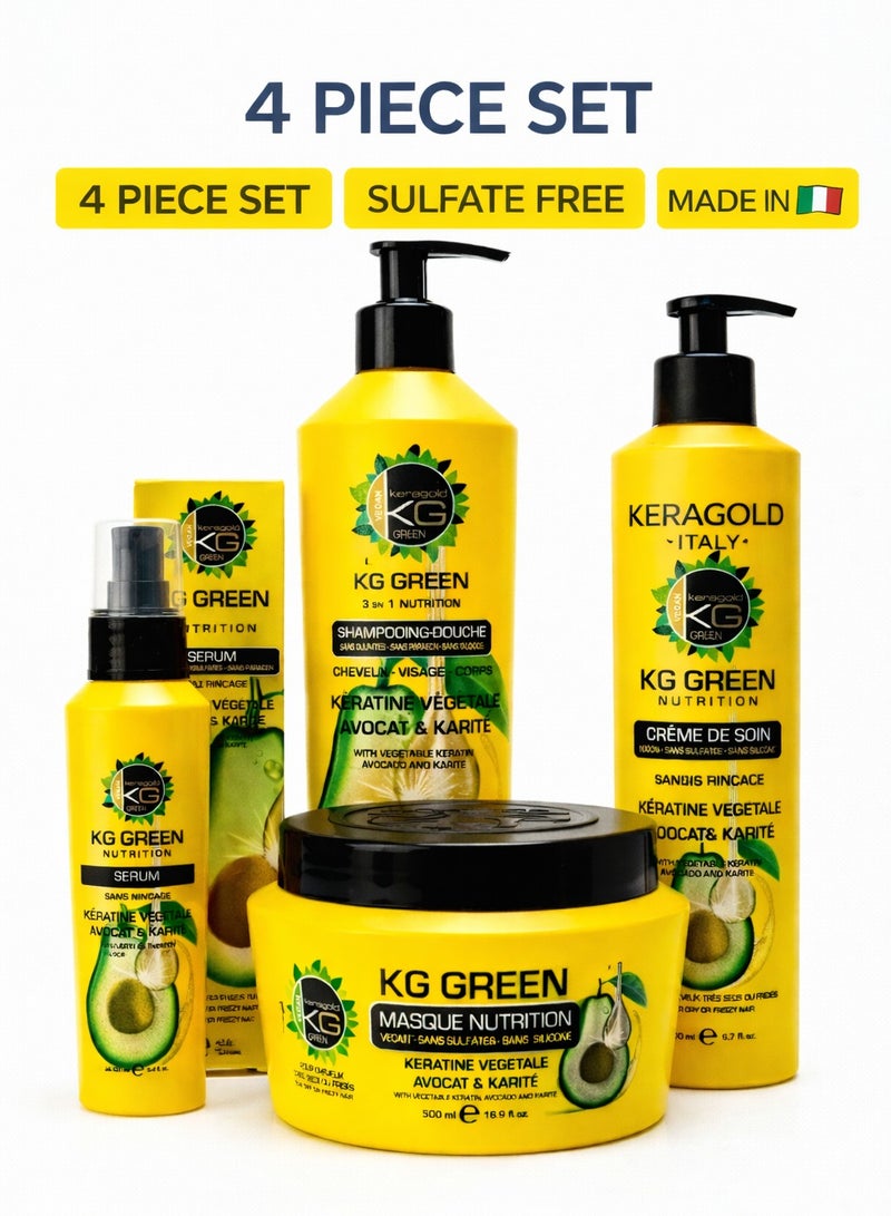 Keragold Green Professional Hair Set (4 Pcs) - Vegan Keratin, Aloe & Banana - Sulfate Free - Made in Italy - Image 1